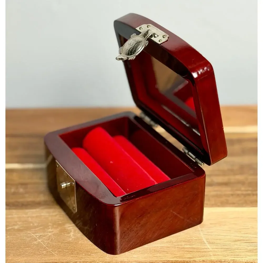 Vintage Lacquer Jewelry Box: Cranes, Turtle Clasp, Red Velvet Lined Asian Decor